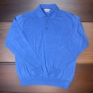 Peter Millar Silk Cashmere Knit Polo Sweater Blue XL Mens Pullover Golf